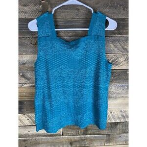 Rachel Adams Women's Size 1X Dark Teal Layered Textured Square Neckline Tank Top